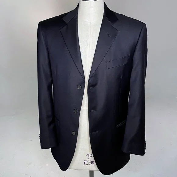 Luigi Bianchi Mantova All Virgin Wool Navy Blue Blazer - Picture 2 of 13